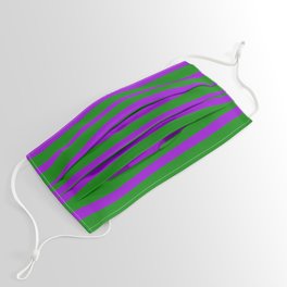 [ Thumbnail: Green & Dark Violet Colored Lined Pattern Face Mask ]