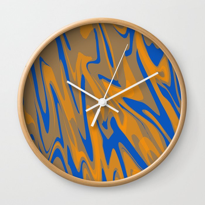 Electric Blue And Orange Liquid Marble Abstract Wall Clock