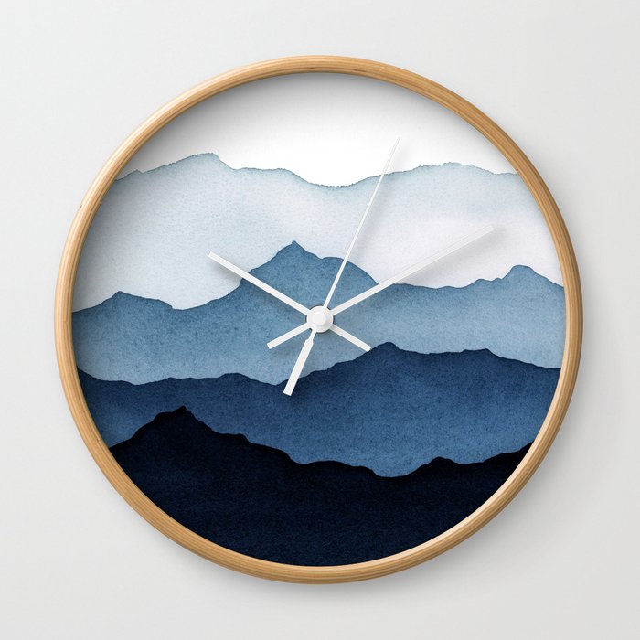 Blue Mountains in Watercolor Wall Clock