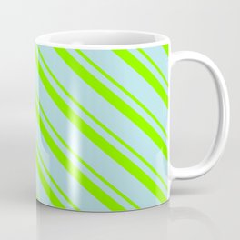 [ Thumbnail: Chartreuse & Powder Blue Colored Lined Pattern Coffee Mug ]