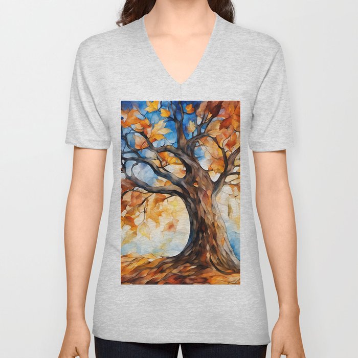 Stained Glass Abstract Autumn/Fall  V Neck T Shirt