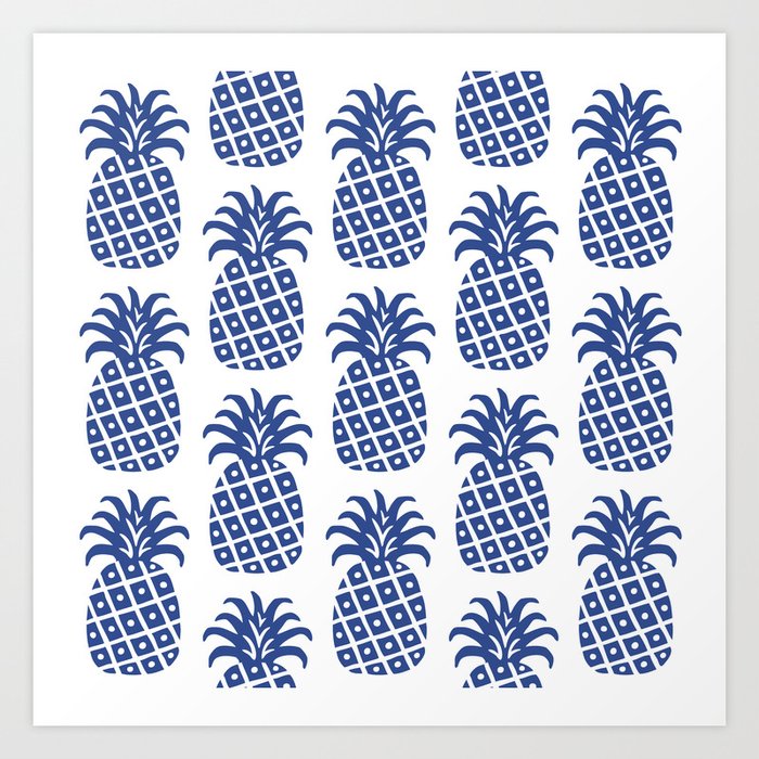 Retro Mid Century Modern Pineapple Pattern Blue Art Print