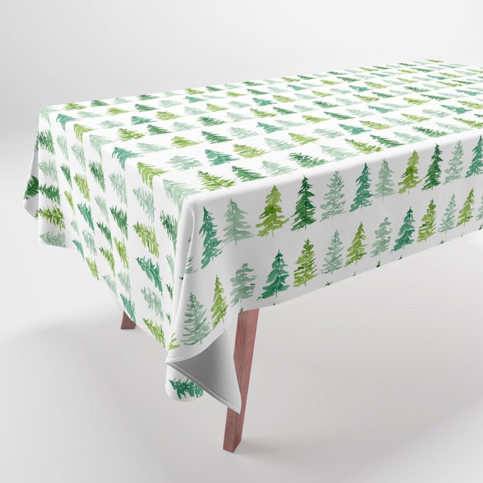 Watercolor Evergreen Tree Pattern Tablecloth