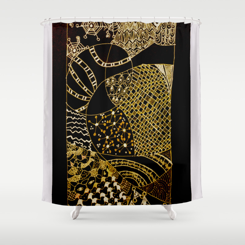 black white and gold shower curtain