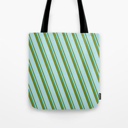 [ Thumbnail: Light Sea Green, Green & Powder Blue Colored Lined/Striped Pattern Tote Bag ]