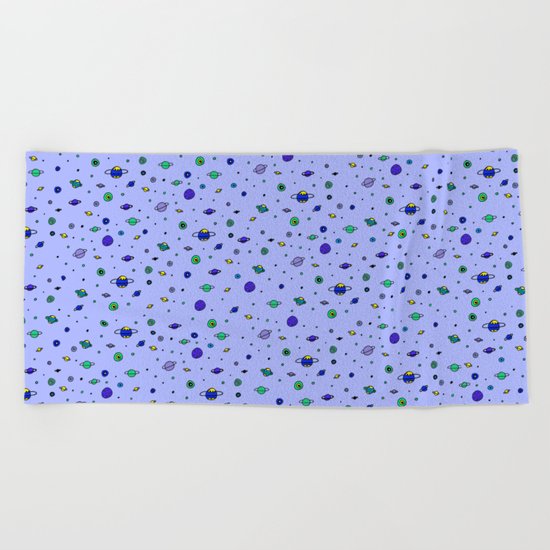 indigo Space with Blue Planets Beach Towel
