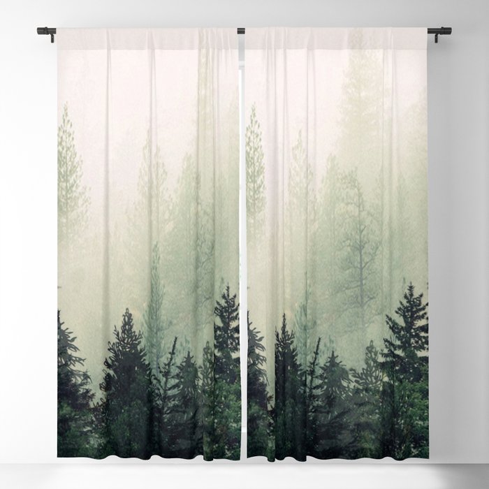 Foggy Pine Trees Blackout Curtain
