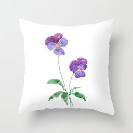 2 little purple pansies watercolour  Throw Pillow