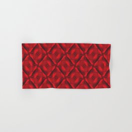 A red-black pattern of rhombuses connected by quatrefoils and a black middle. Hand & Bath Towel