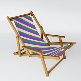 [ Thumbnail: Sea Green, Purple & Beige Colored Striped/Lined Pattern Sling Chair ]