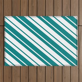[ Thumbnail: Teal and White Colored Pattern of Stripes Outdoor Rug ]