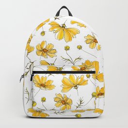 Yellow Cosmos Flowers Backpack | Watercolor, Flower Petals, Painting, Cosmos, Gouache, Wild Flowers, Acrylic, Illustration, Drawing, Botanical 