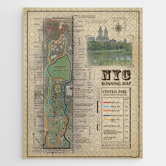 NYC's Central Park [Vintage Inspired] "San Remo" Running route map Jigsaw Puzzle