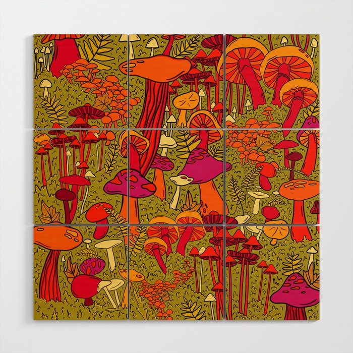 Mushrooms in the Forest Wood Wall Art