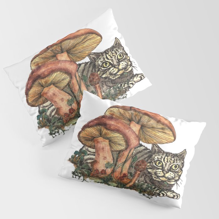 Mushroom and Cat Pillow Sham