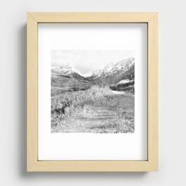 Glen Alps Walk, Grey Scale, Oil Pastel Drawing Recessed Framed Print