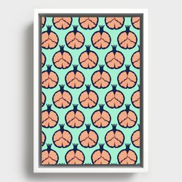 POMEGRANATES in ORANGE AND DARK BLUE ON MINT GREEN Framed Canvas