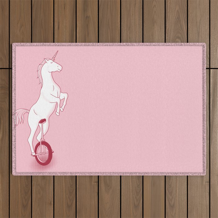 Unicorn on a unicycle - pink Outdoor Rug