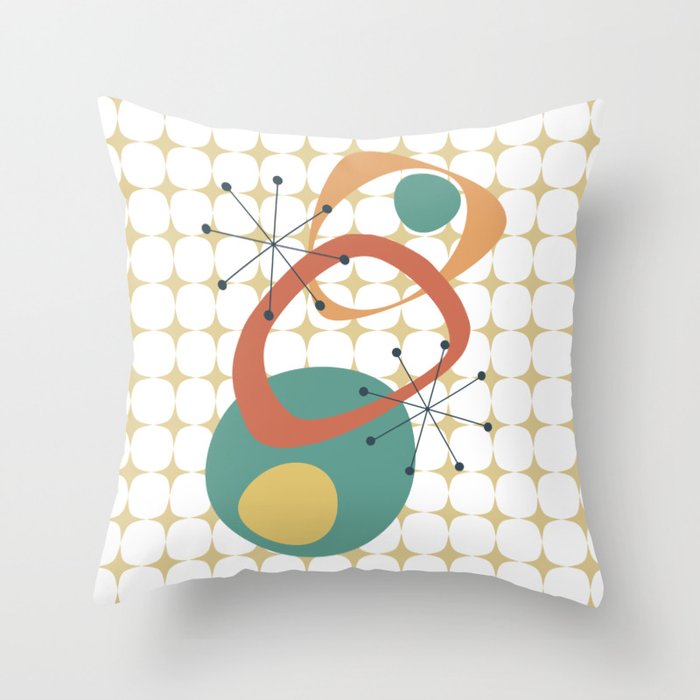 Retro Style, Mid Century Modern Abstract in Yellow, Orange and Teal Throw Pillow