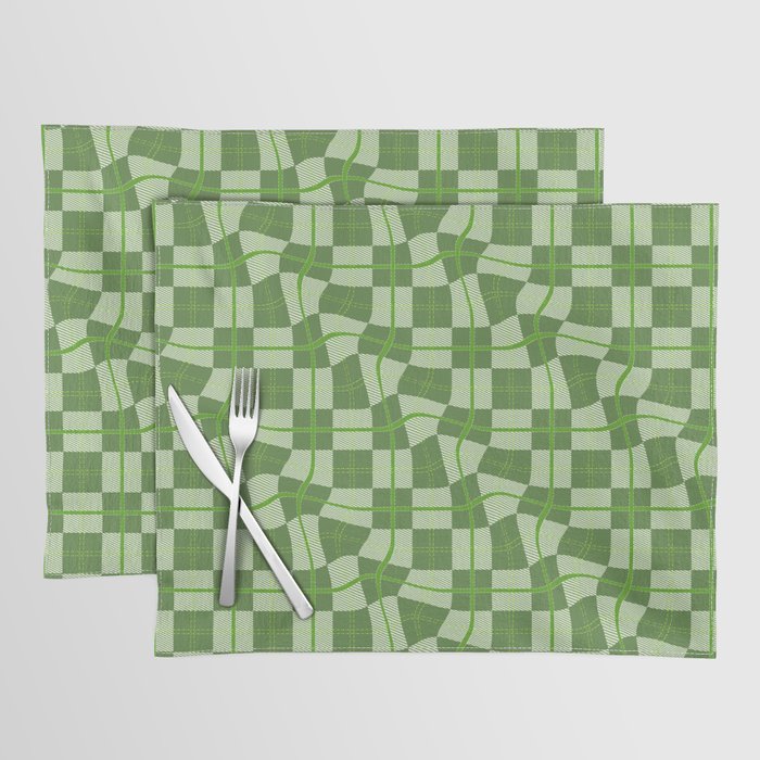 Warped Checkerboard Grid Illustration Colorful Irish Green Placemat
