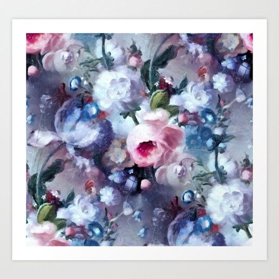 Blue and pink floral pattern Art Print