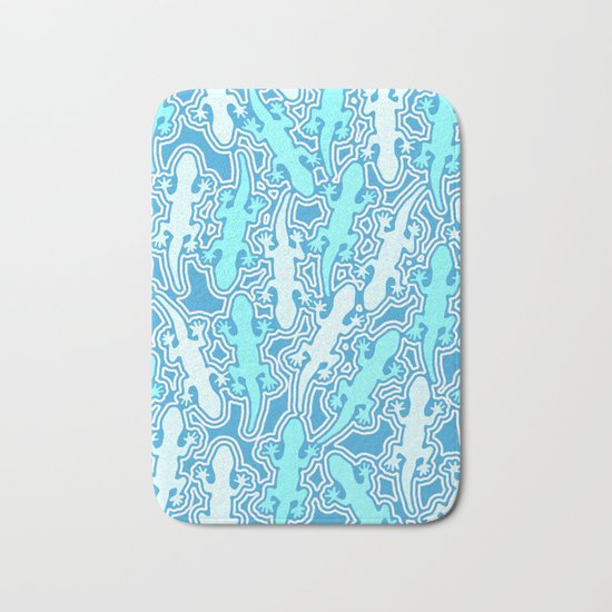 Lizards in teal blue Bath Mat