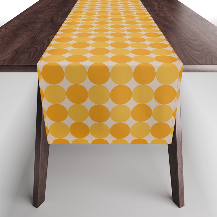 Retro Geometric Dots Pattern in Yellow Tones Table Runner