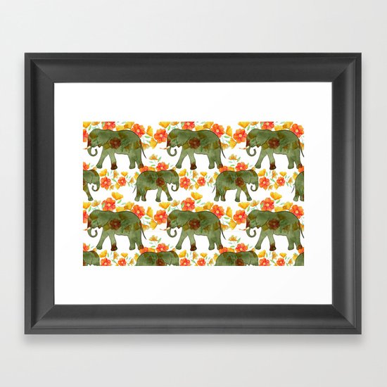 Wading Elephants Framed Art Print