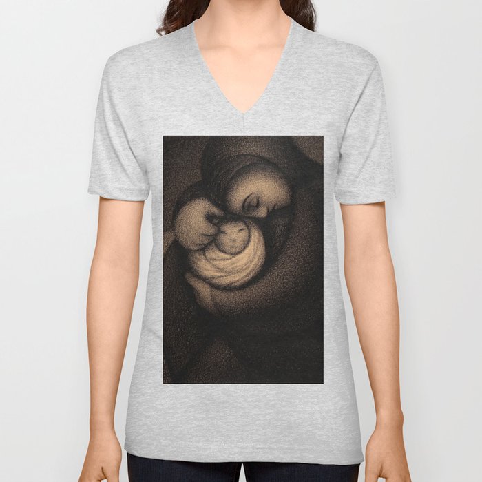 Mother and Child V Neck T Shirt