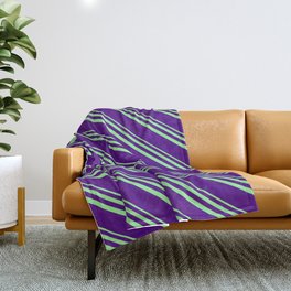 [ Thumbnail: Green and Indigo Colored Lined/Striped Pattern Throw Blanket ]