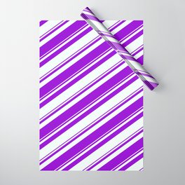 [ Thumbnail: Dark Violet and Mint Cream Colored Pattern of Stripes Wrapping Paper ]