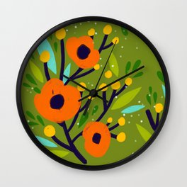 Olive Orange Wall Clocks Society6 Leta Fl In Olive Green Vintage Retro Flowers Digital Painting Wall Clock