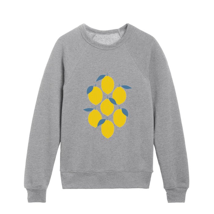 Blue Abstract Lemons Vintage Lemon Illustration Pattern Kids Crewneck