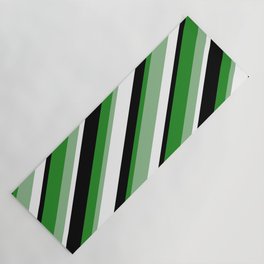 [ Thumbnail: Forest Green, Dark Sea Green, White & Black Colored Striped Pattern Yoga Mat ]