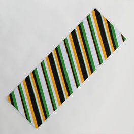 [ Thumbnail: Forest Green, Lavender, Orange & Black Colored Striped Pattern Yoga Mat ]
