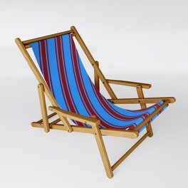 [ Thumbnail: Blue & Dark Red Colored Striped/Lined Pattern Sling Chair ]