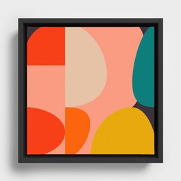geometry shape mid century organic blush curry teal Framed Canvas