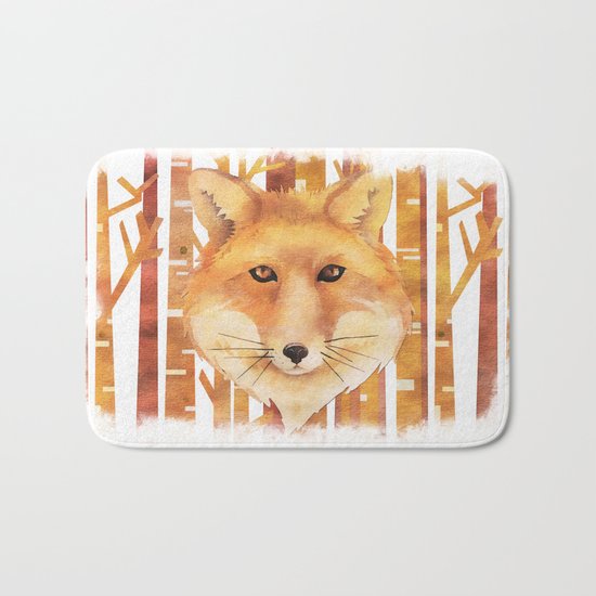 Fox in the forest- Animal abstract watercolor illustration on #Society6 Bath Mat