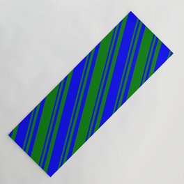 [ Thumbnail: Green and Blue Colored Stripes/Lines Pattern Yoga Mat ]