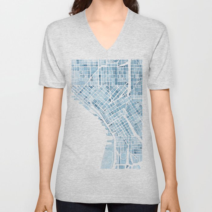 Map Seattle Washington Blueprint watercolor map V Neck T Shirt