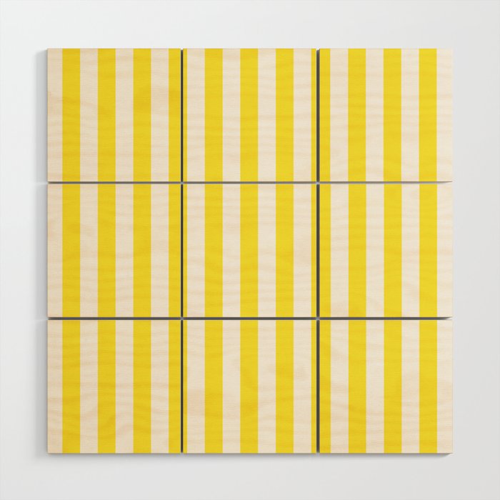 Yellow and White Cabana Stripe Pattern Wood Wall Art