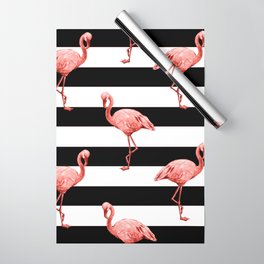 Living Coral Flamingo Stripes Wrapping Paper