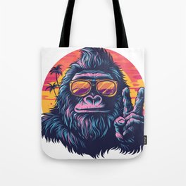 Bigfoot on Vacation with a Sunset Peace Sign Tote Bag