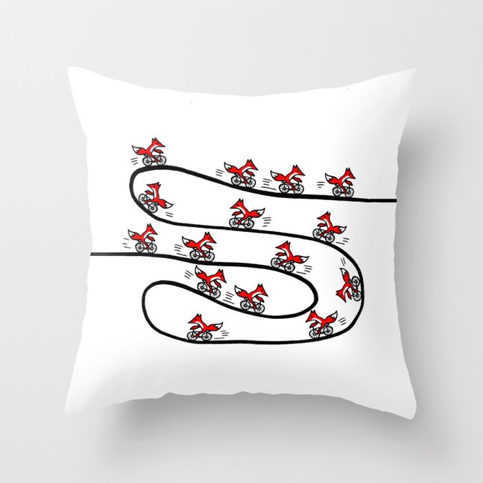 Fox on Bicycle Throw Pillow