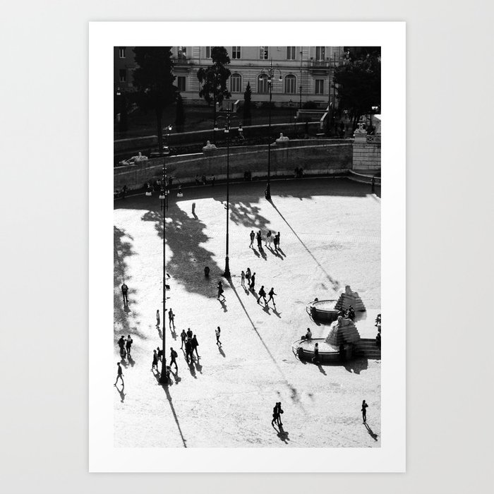 Piazza del Popolo, Roma, Italy || Travel photography, Street photography in black and white Art Print