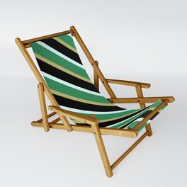 [ Thumbnail: Light Cyan, Sea Green, Dark Khaki & Black Colored Pattern of Stripes Sling Chair ]