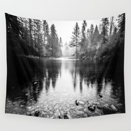 Forest Reflection Lake - Black and White  - Nature Photography Wall Tapestry