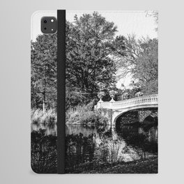 Autumn Fall in Central Park Bow Bridge in New York City black and white iPad Folio Case