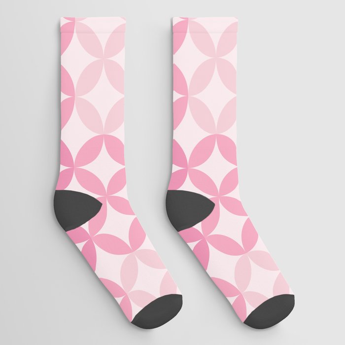 Pink Four Leaf cement circle tile. Geometric circle decor pattern. Digital Illustration background Socks