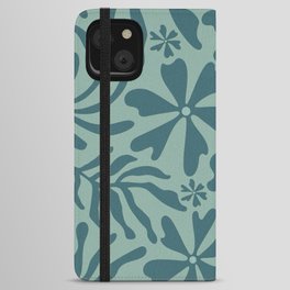 Groovy Flowers and Leaves in Teal iPhone Wallet Case